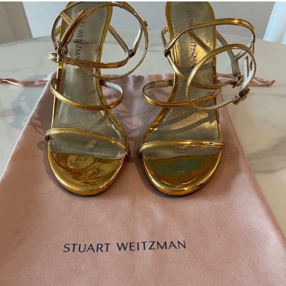 Stuart Weitzman • sky high gold strappy stiletto sandals • 40 - Picture 7 of 16